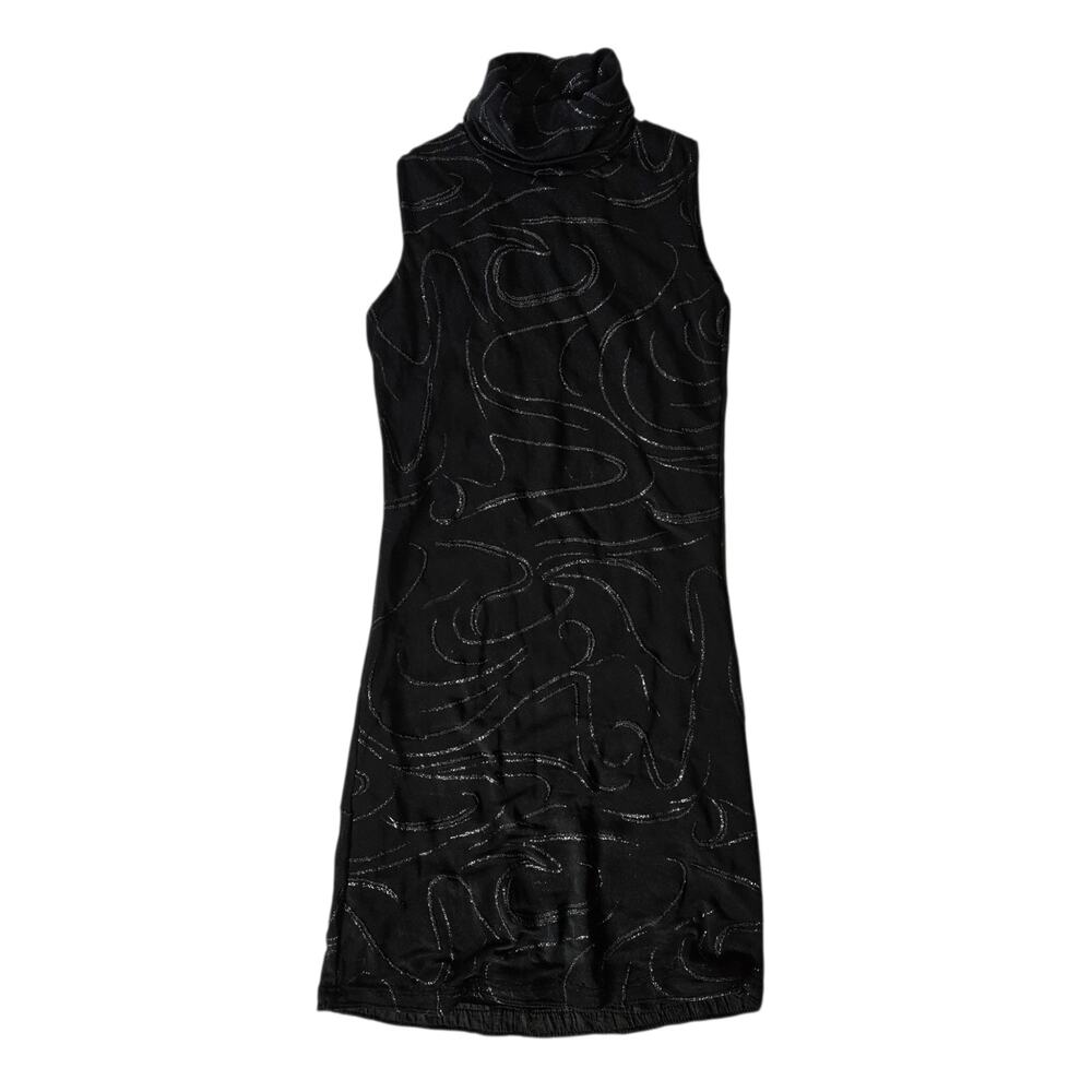 Y2k Euro Dress Bodycon High Neck Black Beaded - Size Small